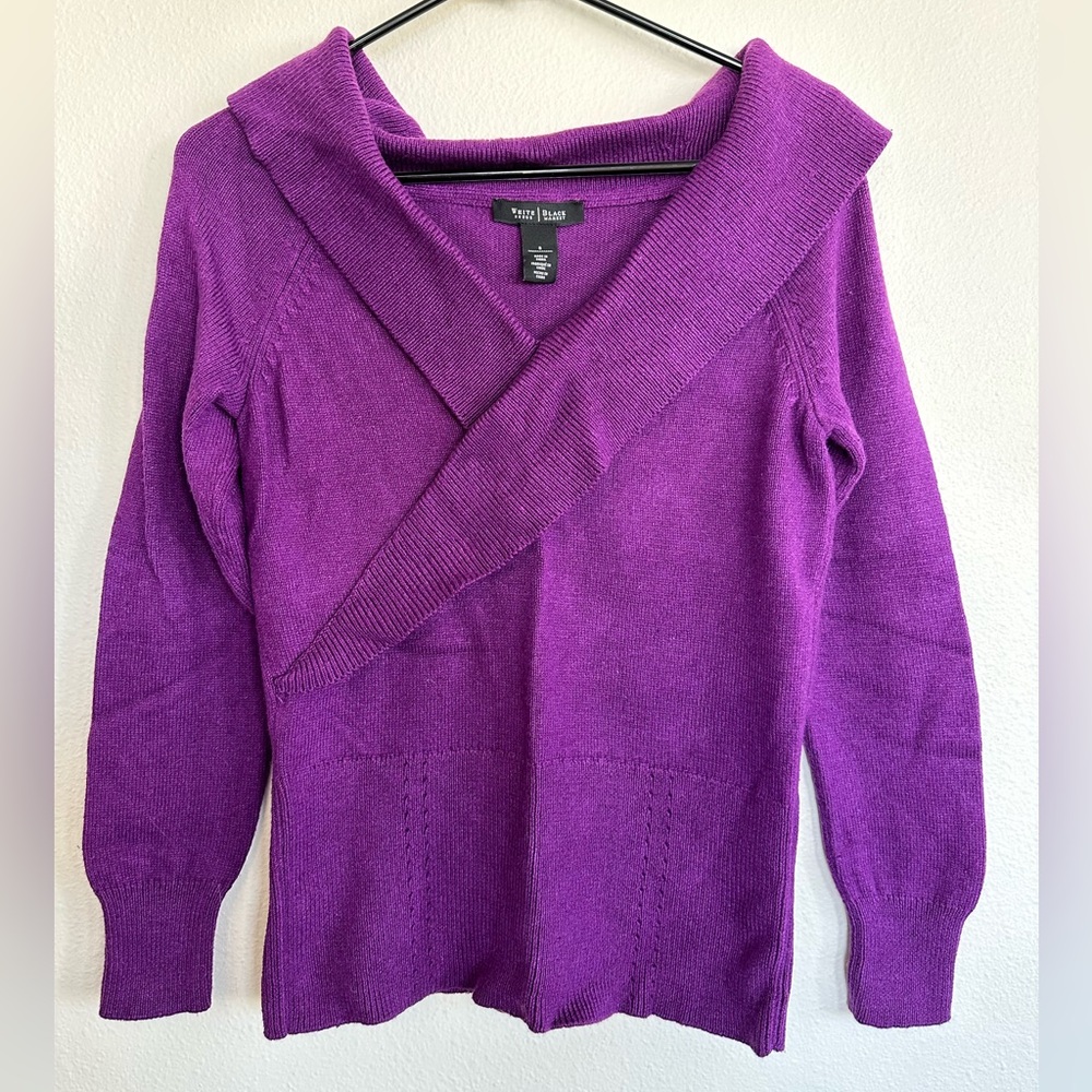White House Black Market Rich Purple V-Neck Sweater